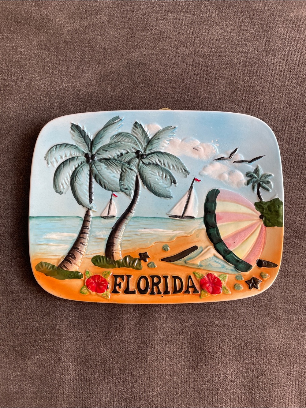 Vintage Florida Ceramic Wall Plaque with Hanging Loop